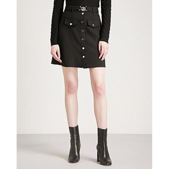 NWT MAJE Jibrali Snap Button-front Mini Skirt In Black- no belt - Picture 2 of 8